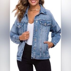 🧥 Cantonwalker Women’s Oversized Vintage Washed Boyfriend Denim - Light Blue - M